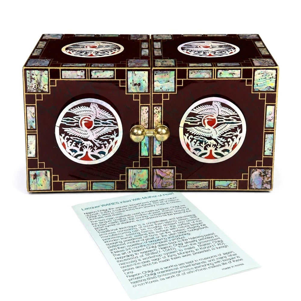 VTG Korean Najeon Chilgi Mother of Pearl Inlaid Lacquer Wares Jewelry Box Chest